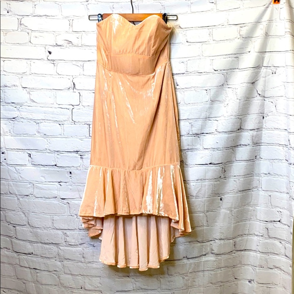 WAYF Pink Velvet Strapless Dress Size X-Small